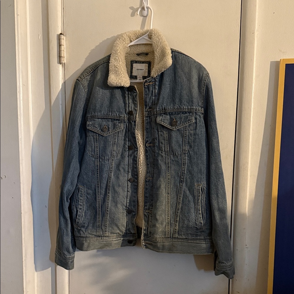 Old Navy Blue Denim Jacket with Cream Sherpa Collar